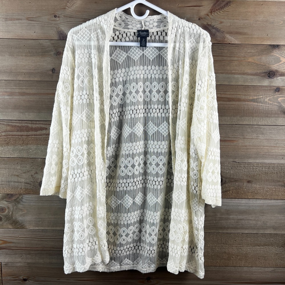 Chicos Womens Cardigan Kimono Lace Fairy Festival Southwestern Boho Ivory Large‎